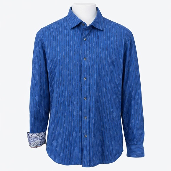Robert Graham Other - Robert Graham Mens XXL Blue‎ Striped Button Down Shirt Contrast Cuffs Cotton